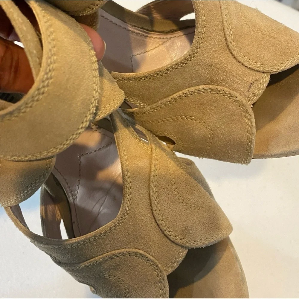 MIU MIU Leather Strappy Cutout Wedge Sandal Nude
